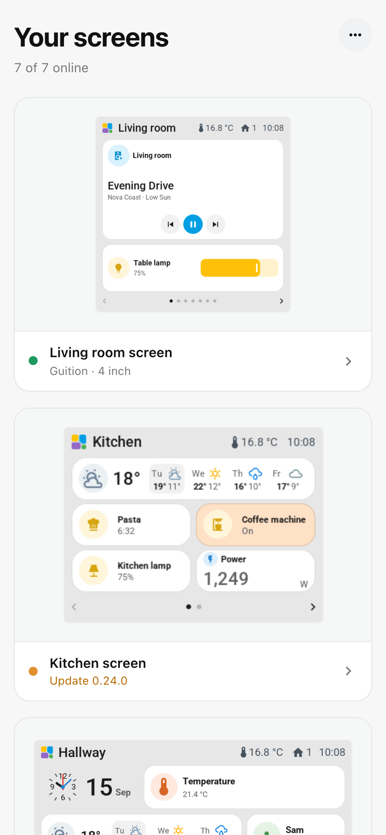 Your screens on a phone, each with a preview of its first page