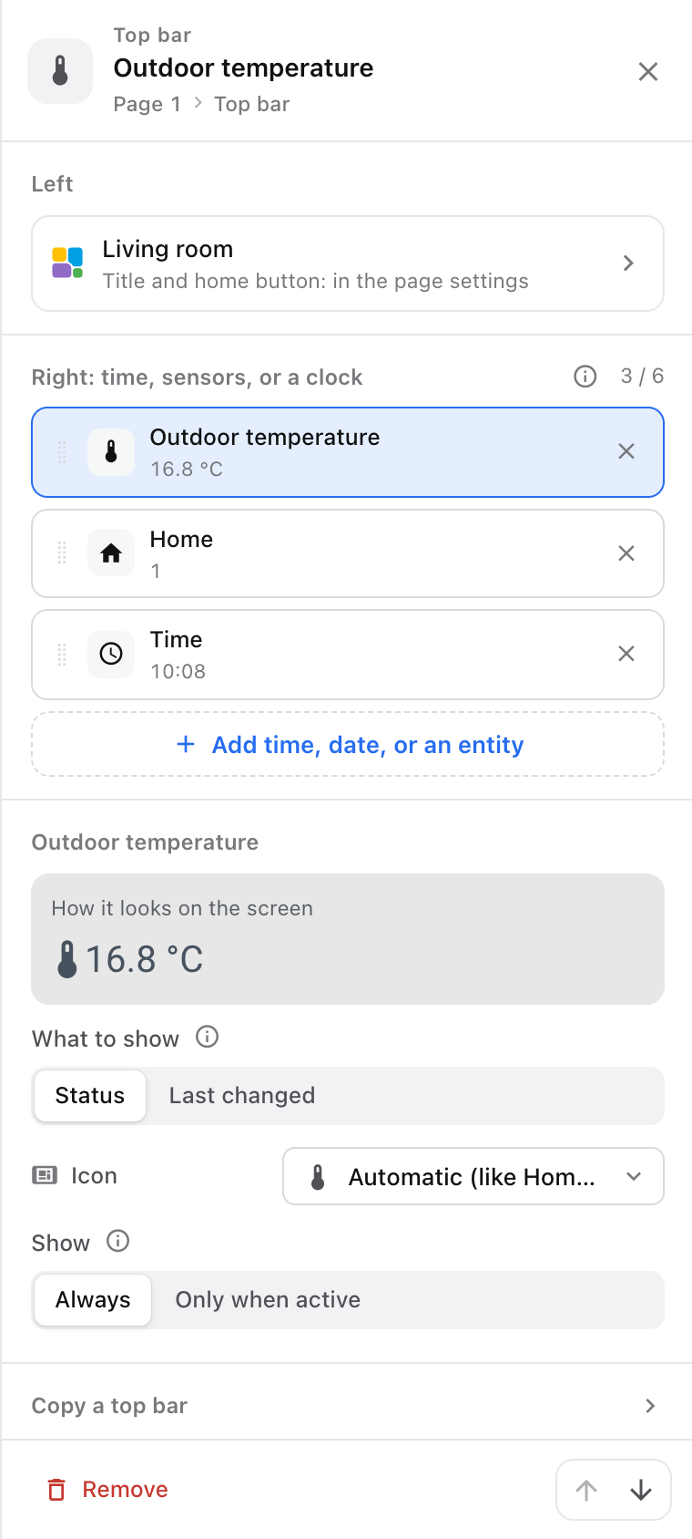The top bar in the editor: title on the left, time and sensors on the right
