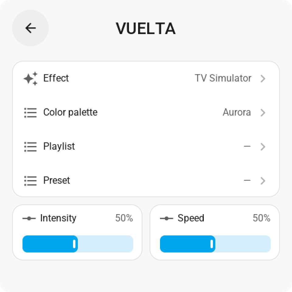 The effects page of a light with a list of effects and a speed slider
