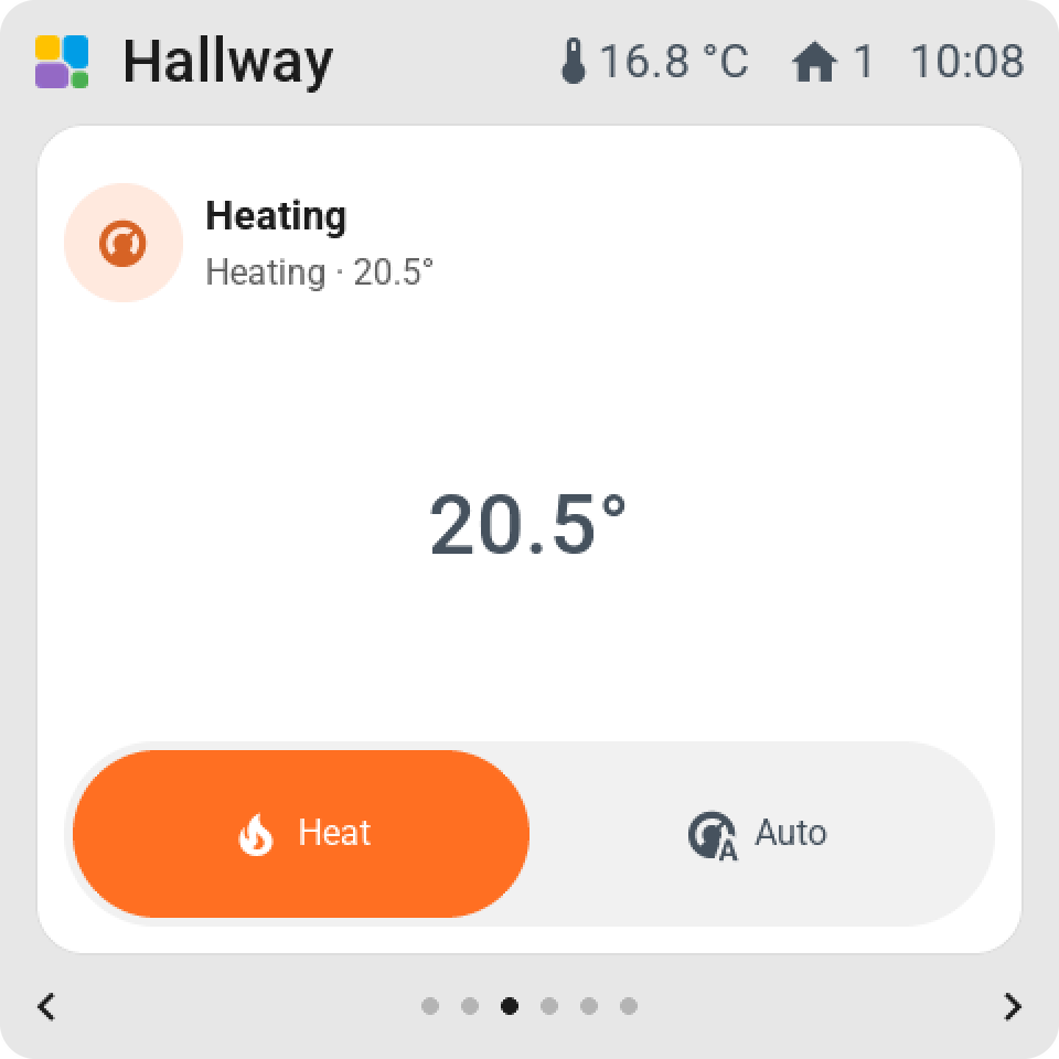 The climate card with the setpoint, modes, fan and swing