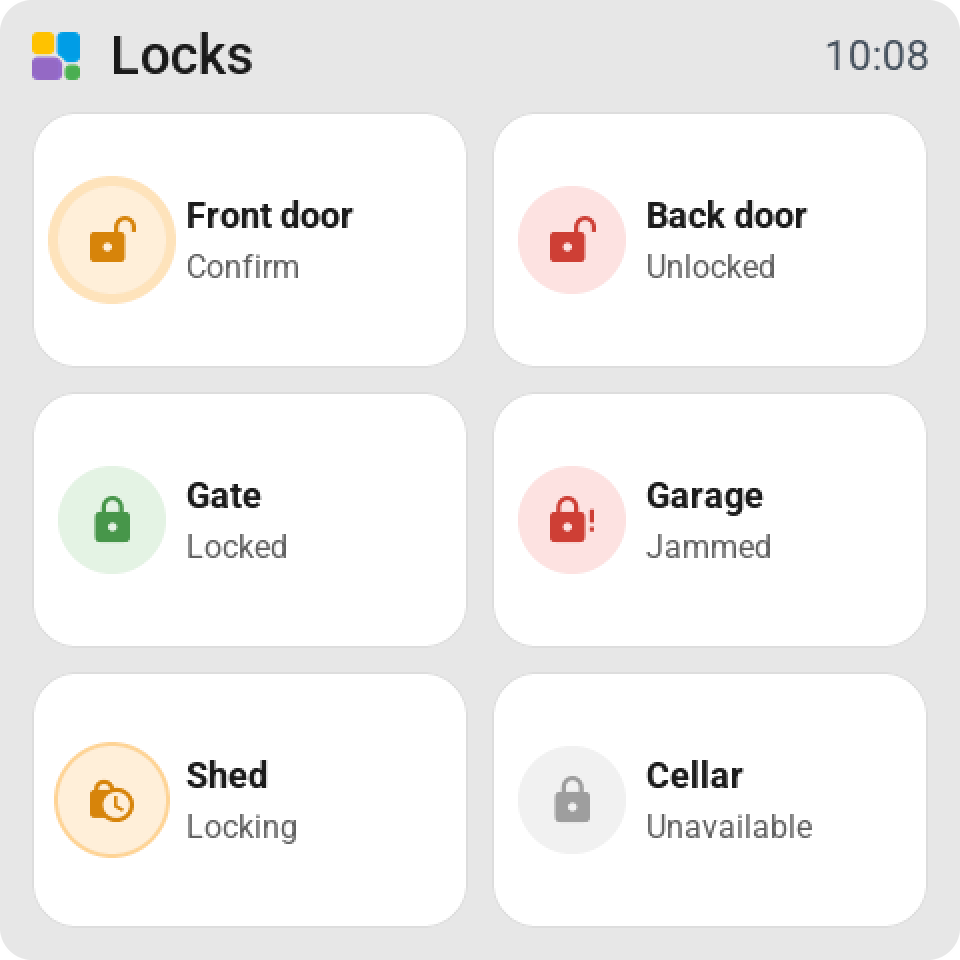 Lock tiles: locked in green, one asking to confirm in orange