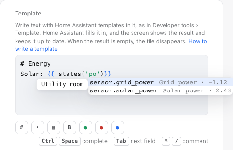 The completion list after states(' with two power sensors, their names and their values