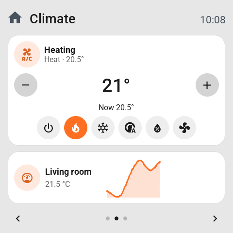 Large thermostat tile with heating controls and temperature history